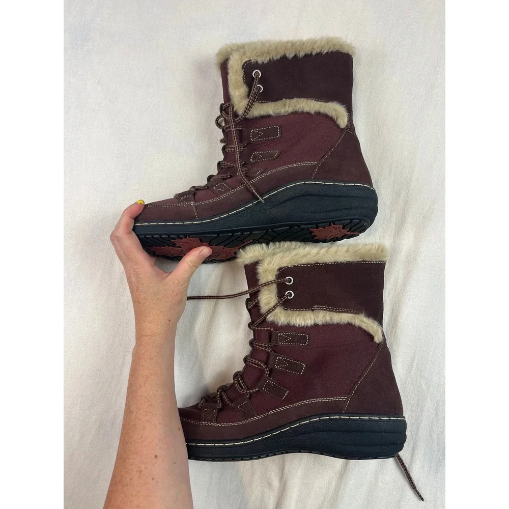 Aetrex Berries BB168W Burgundy Leather Faux Fur Winter Boots Womens 9-9.5 EU 40